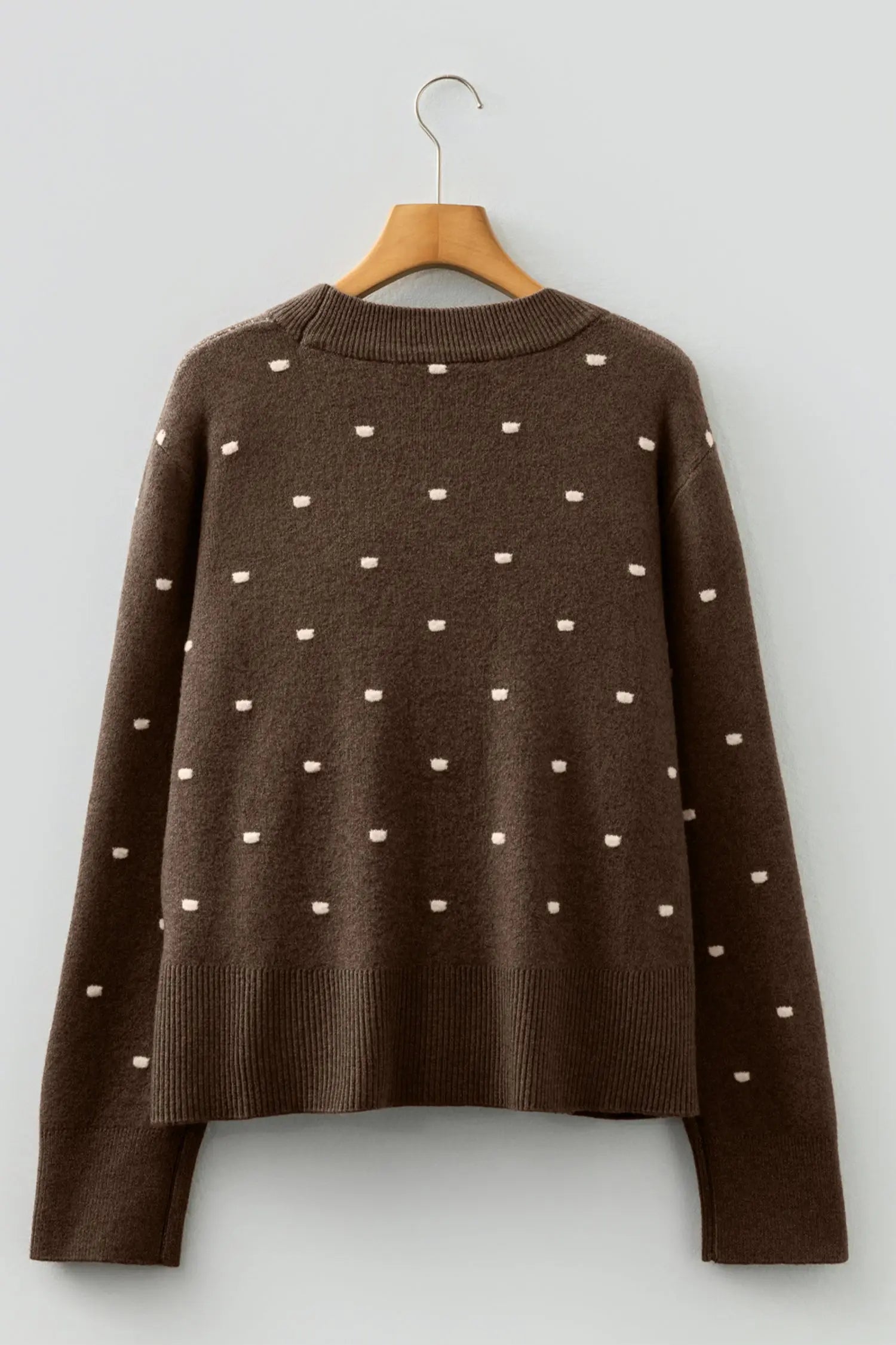 Coffee Dotted Print Knit Sweater Ribbed Edge Cozy Women Pullover Dear-Lover Dropshipping