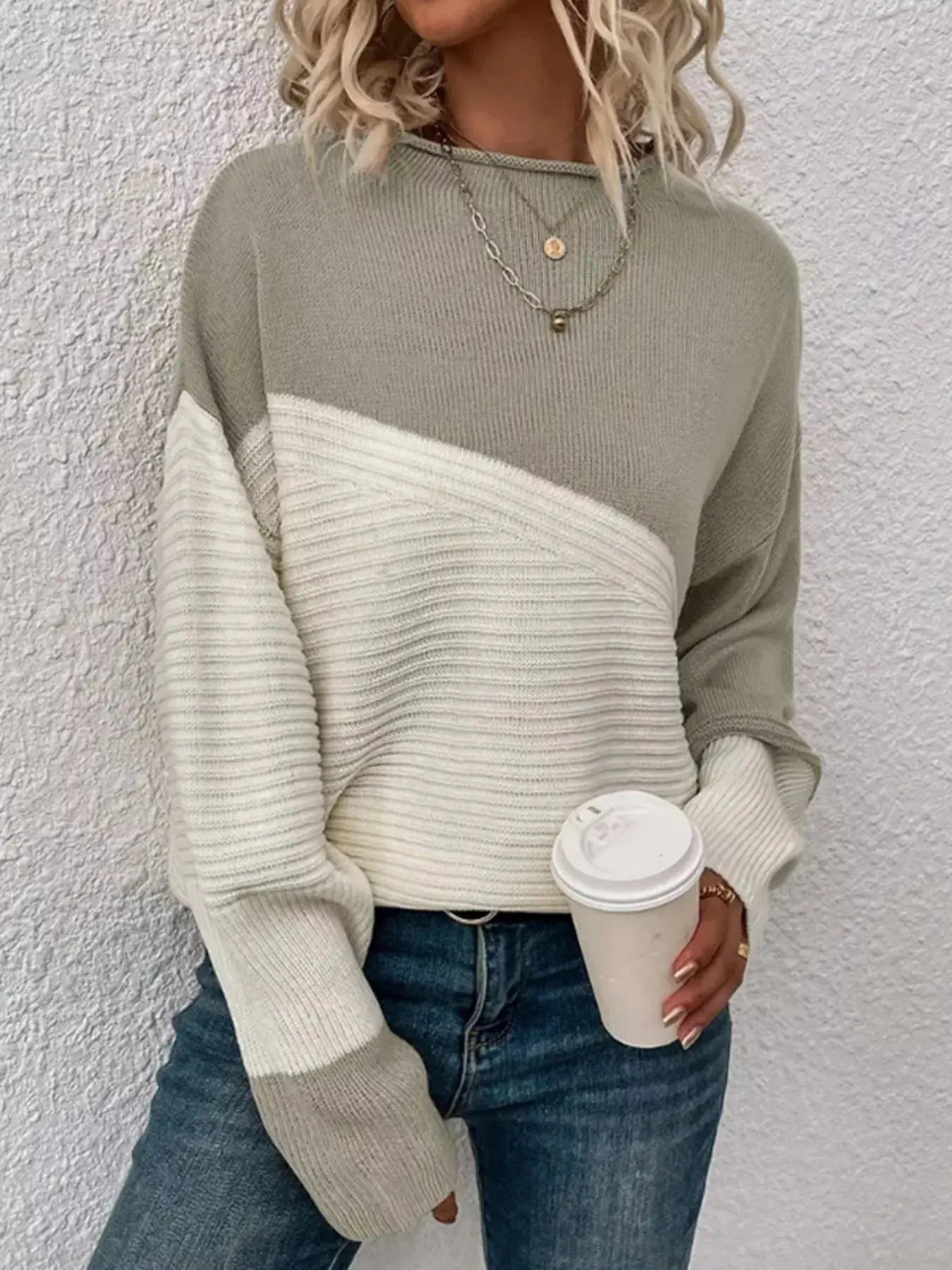 Color Block Ribbed Knit Sweater Simply Love