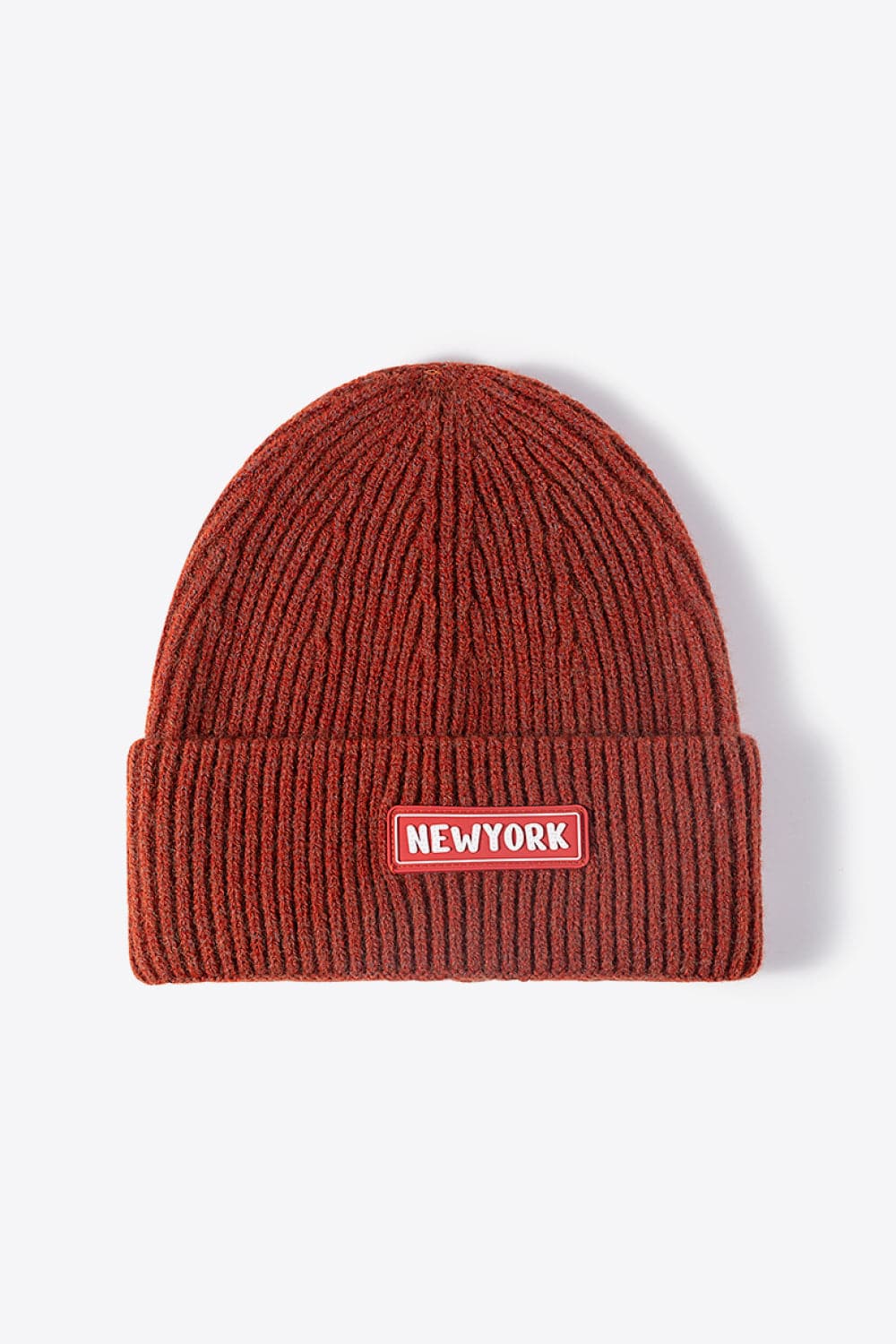 NEWYORK Patch Rib-Knit Cuffed Beanie.