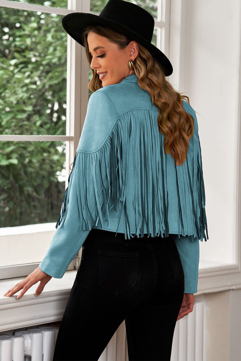 Fringe Trim Lapel Collar Cropped Blazer Coco’s Tee Boutique