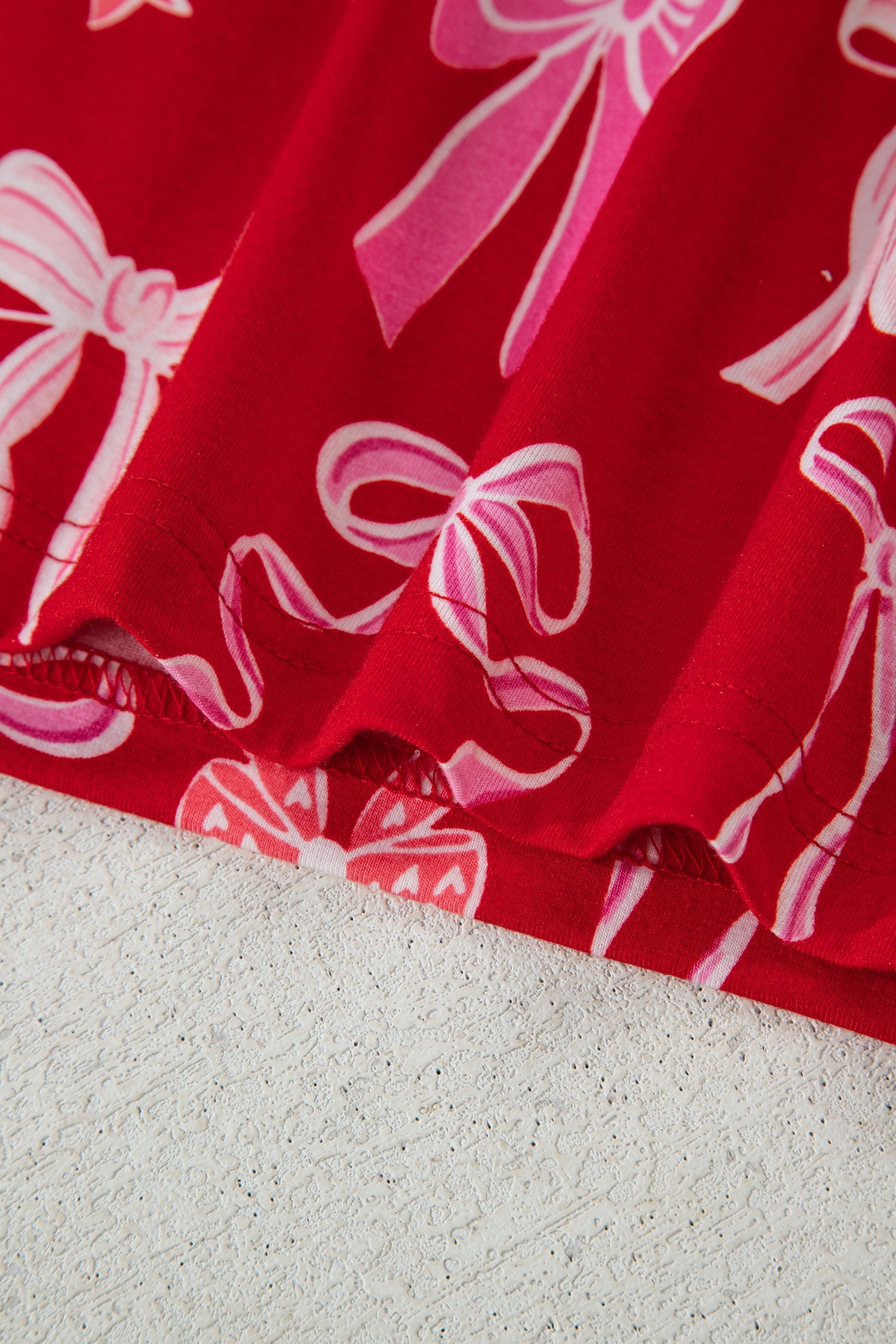 Red Sweet Bow Print Ruffled Short Sleeve Shirt Shorts Two Piece Pajama Set Dear-Lover Dropshipping