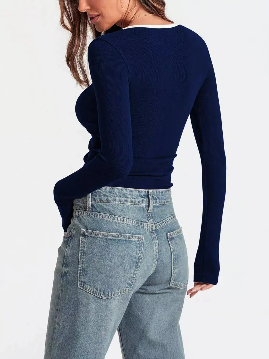 Contrast Trim Long Sleeve Top Simply Love