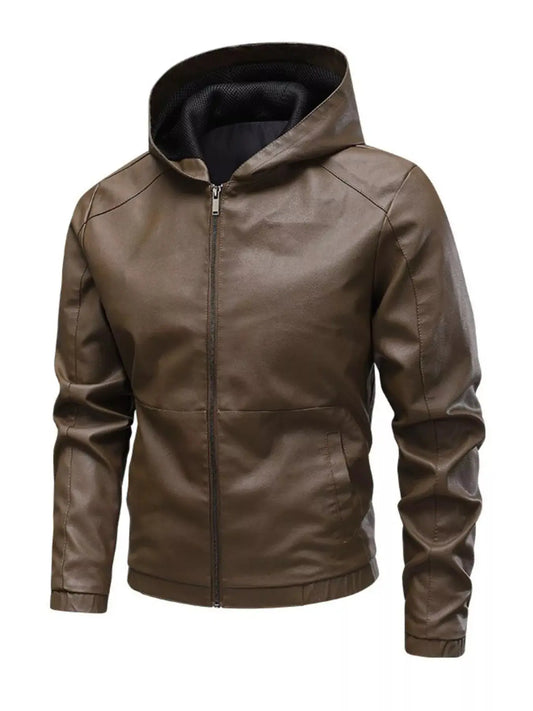 Men's Hooded Faux Leather Moto Jacket Simply Love