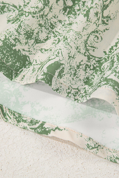 Nature-Inspired Green Print 3/4 Sleeve Sash Shirt