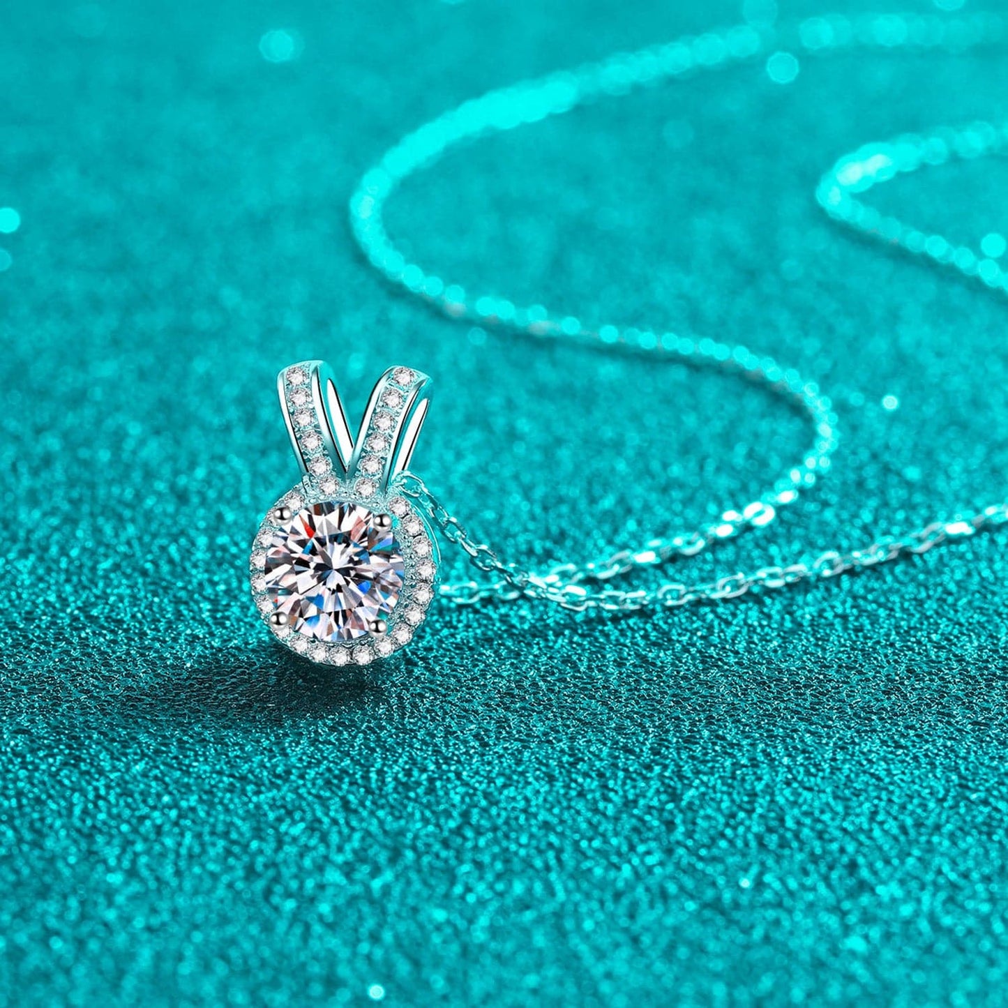 1 Carat Moissanite Rabbit Ears Shape Pendant Necklace.