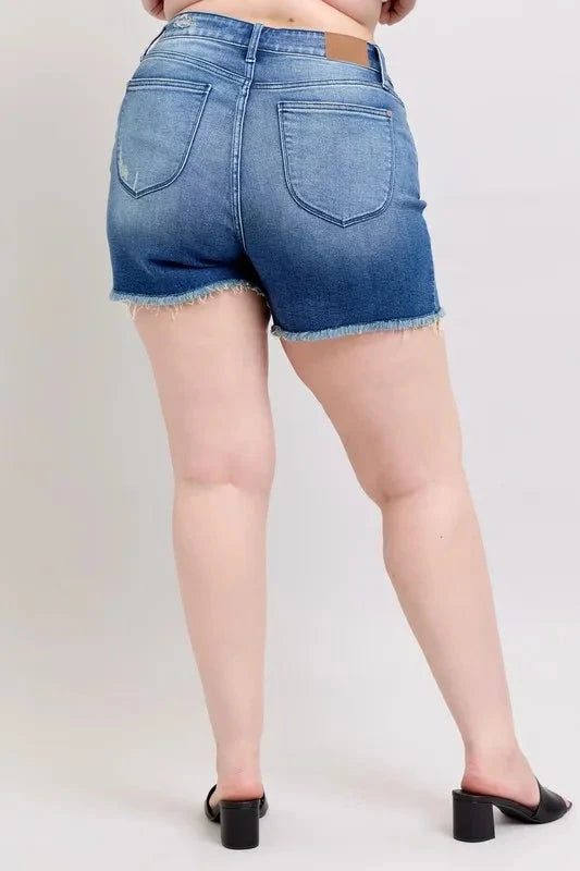 Judy Blue Full Size V-Front Denim Shorts with Shield Pockets Plus Size Coco’s Tee Boutique