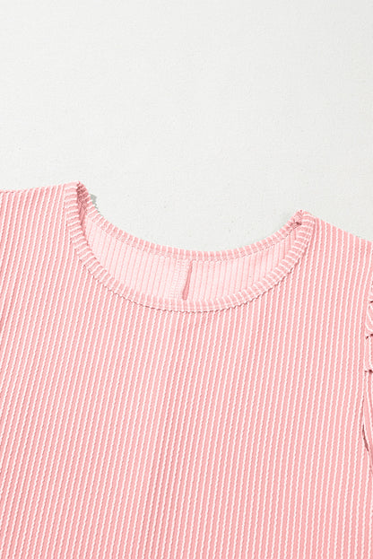 Blossom Corded Crew Neck Puff Sleeve Mini Dress