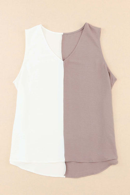 Chic white plus size color-block v-neck tank top