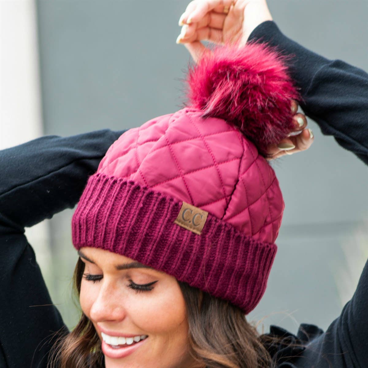 Snap & Slay Quilted Pom Beanie – The Perfect Blend of Cozy and Chic! Coco’s Tee Boutique