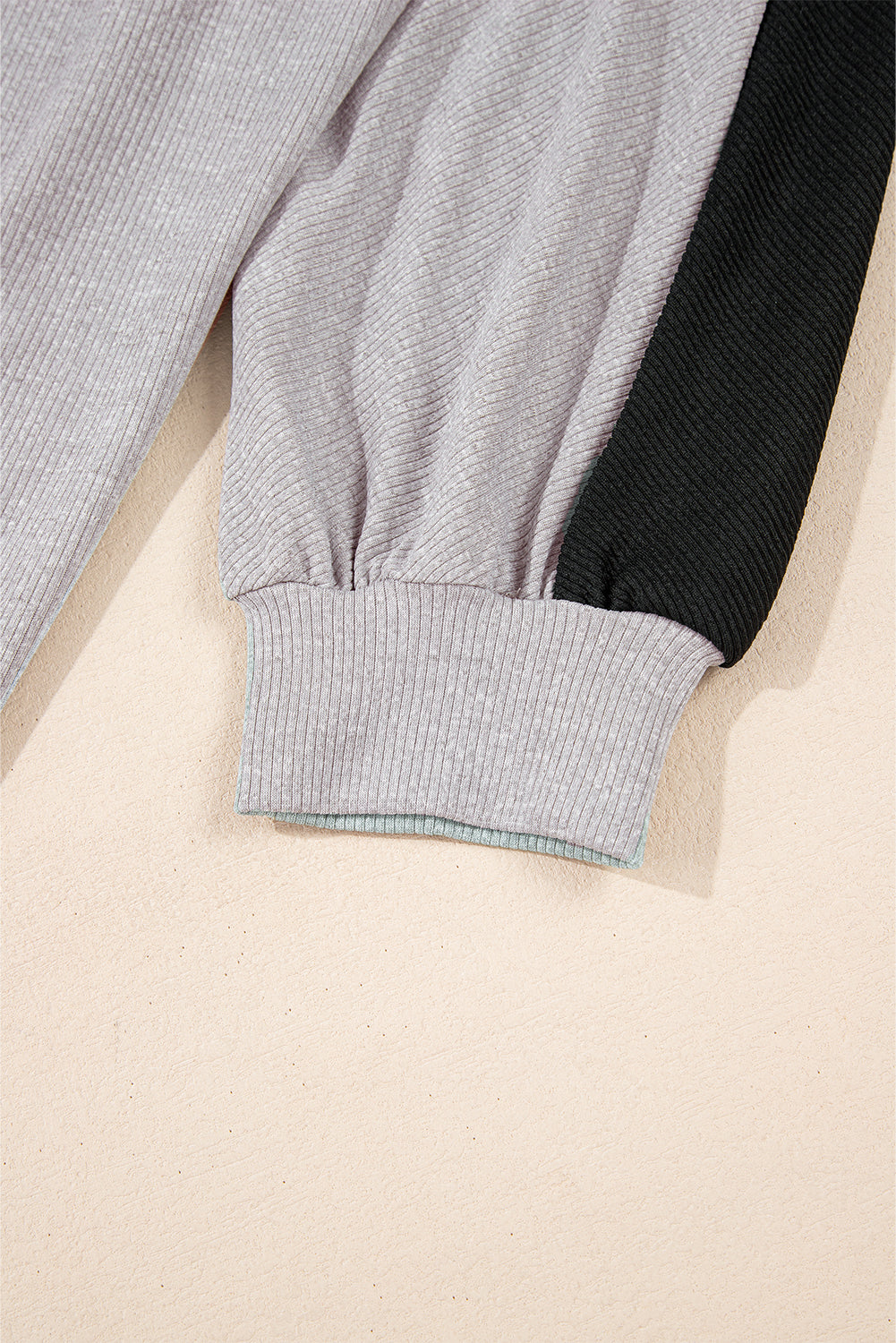 Gray colorblock oversized sweatshirt with collared neckline and button detail