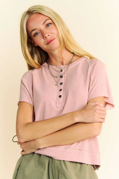 Davi & Dani Breezy Knit Fabric Short Sleeve T-shirt Top - Love Salve 