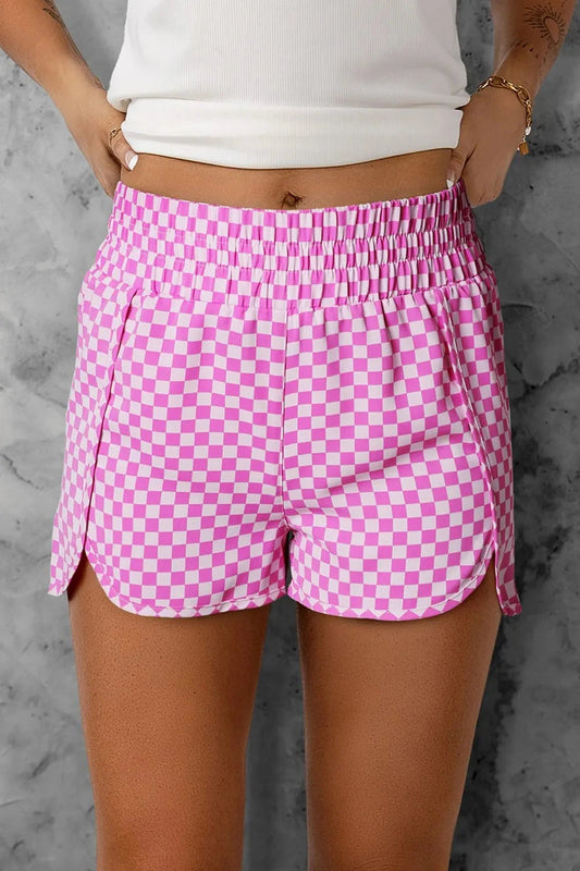 Smocked Elastic Waist Checkered Shorts Simply Love