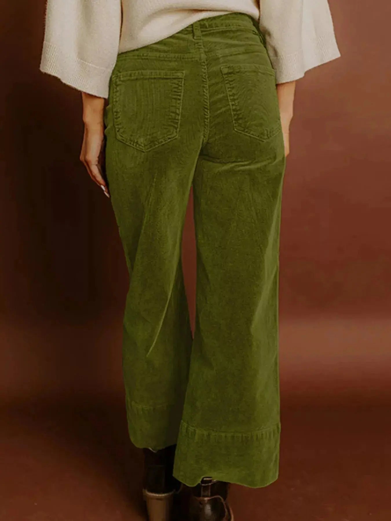 Corduroy Solid Color High Waist Wide Leg Pants Simply Love