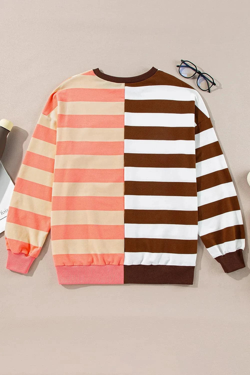 Striped Round Neck Long Sleeve Sweatshirt.