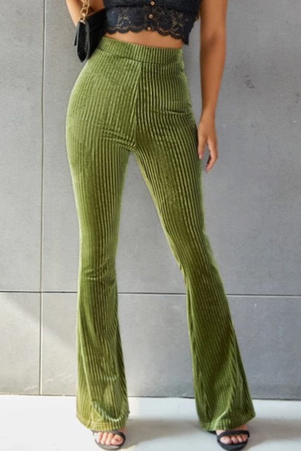 Ribbed High Waist Flare Pants.