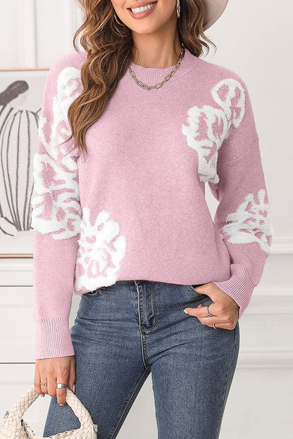 Slit Round Neck Dropped Shoulder Sweater.