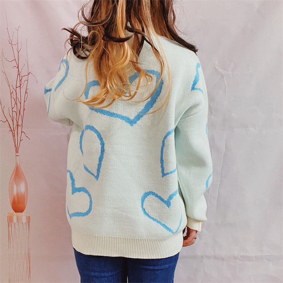 Heart Pattern Long Sleeve Sweater.