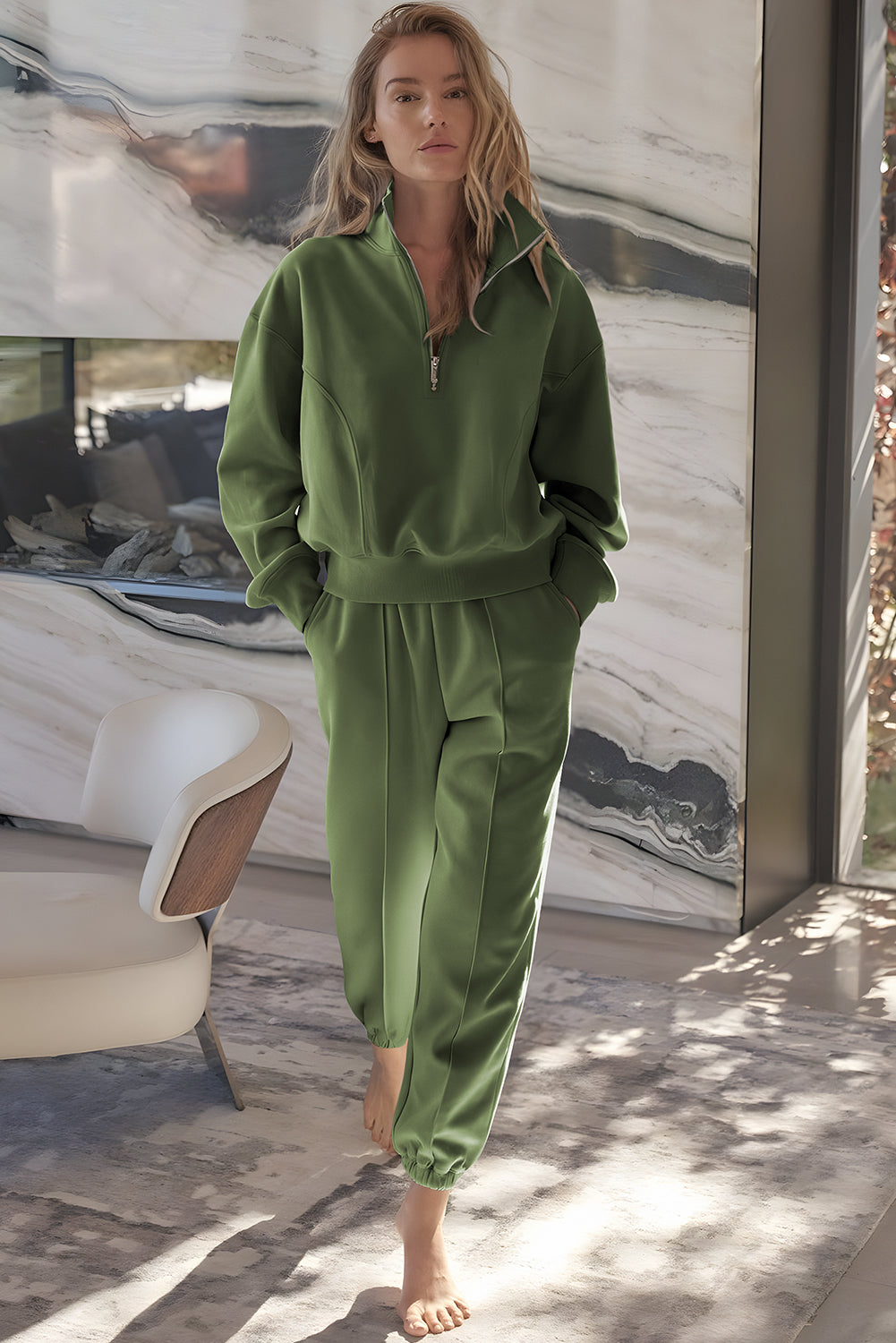 Vineyard Green Half Zip Pullover And Joggers Active Set Dear-Lover Dropshipping