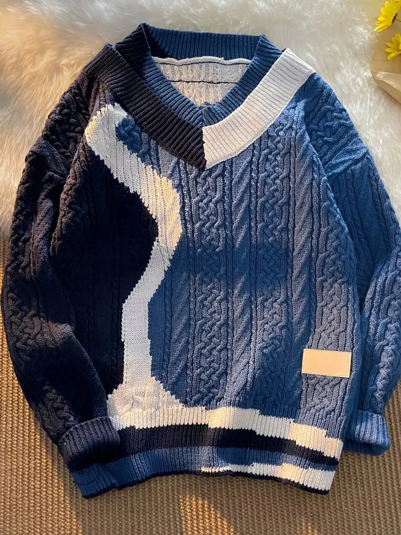 Men's Color Block V-Neck Knit Sweater Simply Love