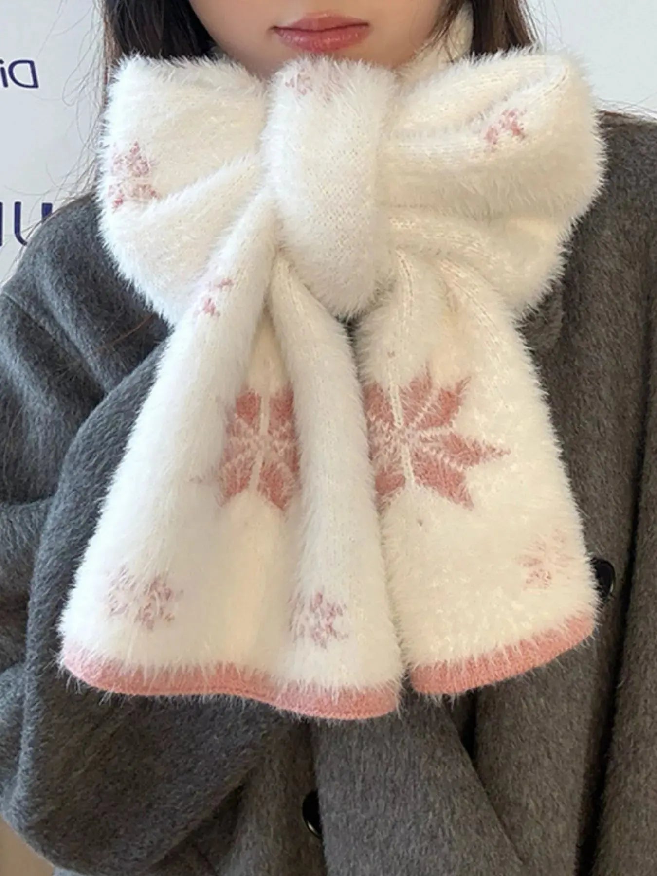 Fluffy Snowflake Pattern Winter Scarf Simply Love