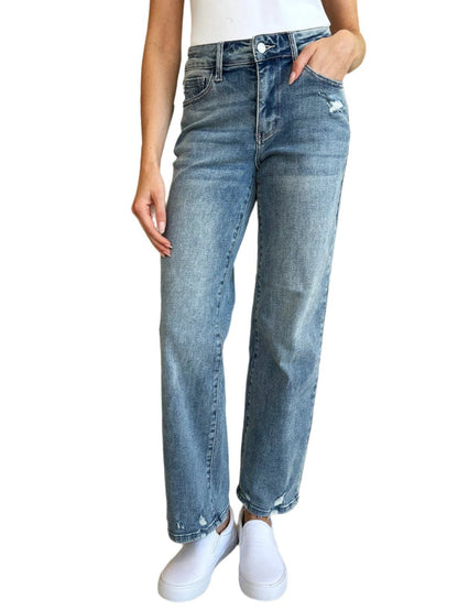 Judy Blue Full Size High Waist Distressed Straight Jeans.