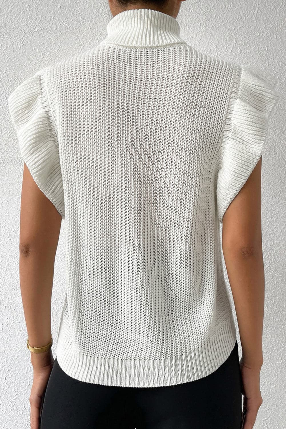 Cable-Knit Turtleneck Cap Sleeve Sweater.