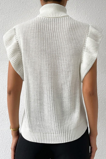 Cable-Knit Turtleneck Cap Sleeve Sweater.