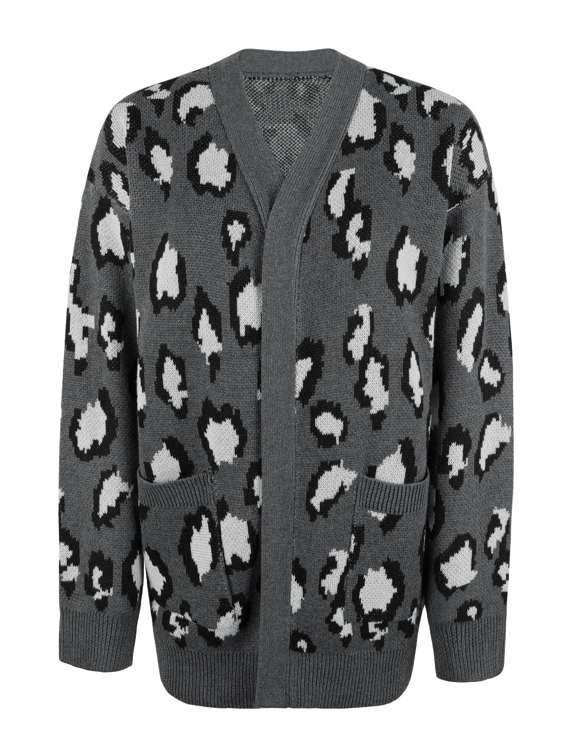 Leopard Open Front Dropped Shoulder Cardigan.