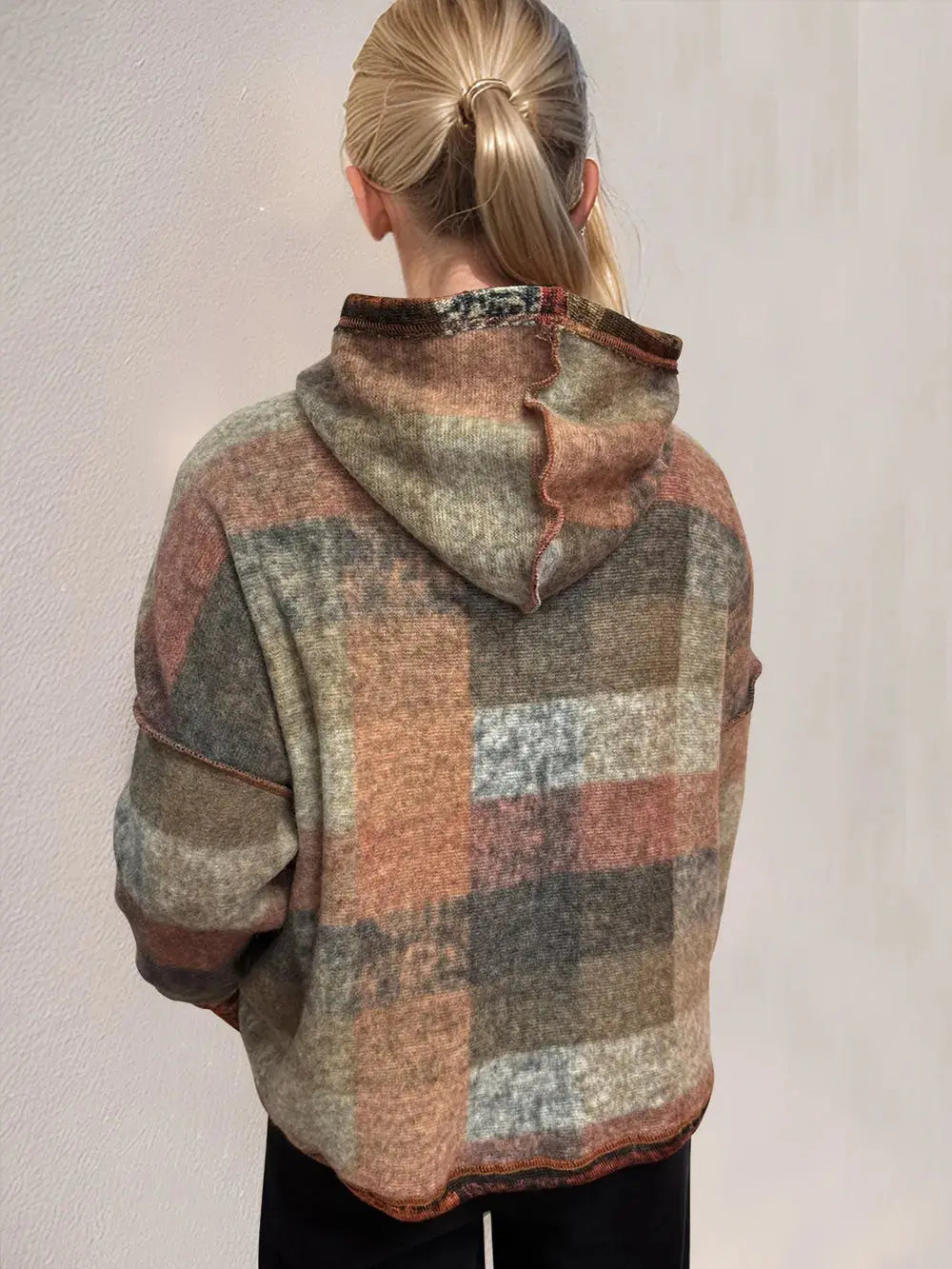 Double Take Full Size Plaid Dropped Shoulder Fleece Hoodie - Love Salve