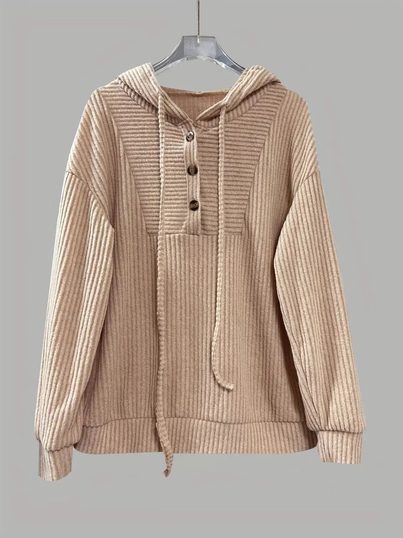 Button-Front Drawstring Hoodie Simply Love