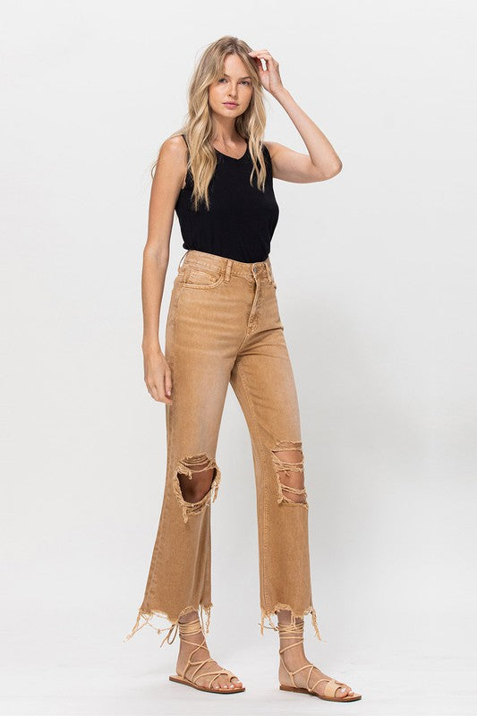 90's Retro High-Waisted Crop Flare Jeans