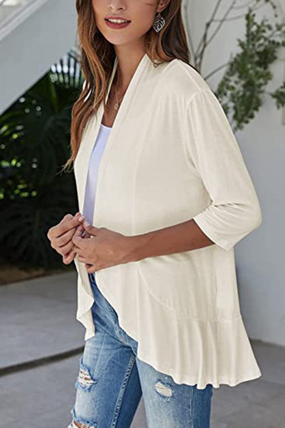 Open Front Three-Quarter Sleeve Cardigan.