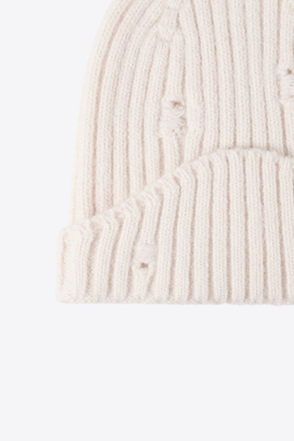 Distressed Rib-Knit Beanie.