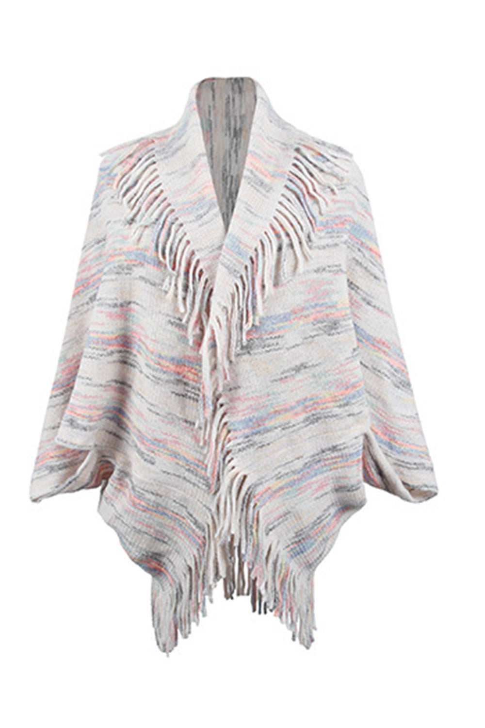 Fringe Detail Printed Poncho Coco’s Tee Boutique