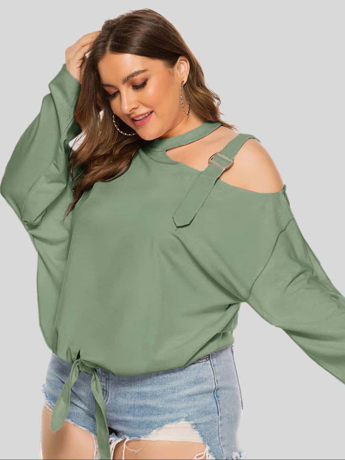 Plus Size Cold-Shoulder Tied Top.