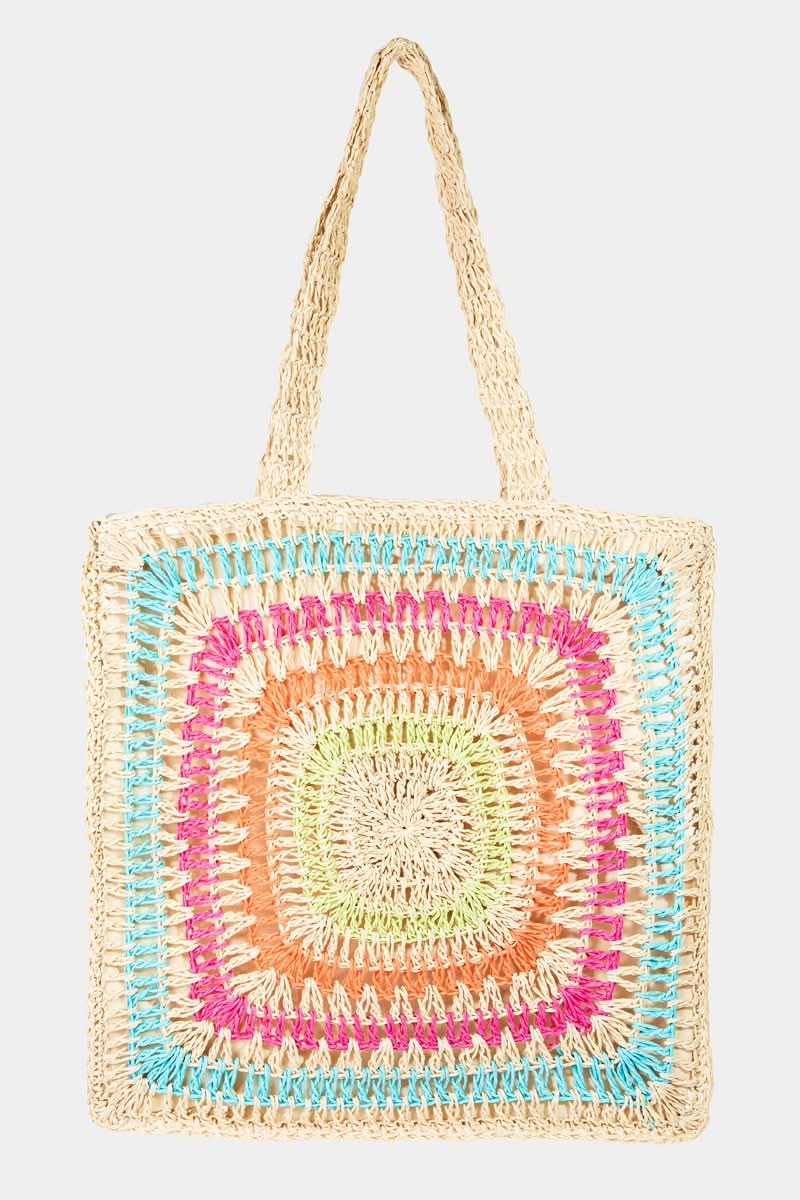 Fame vibrant rainbow crochet tote