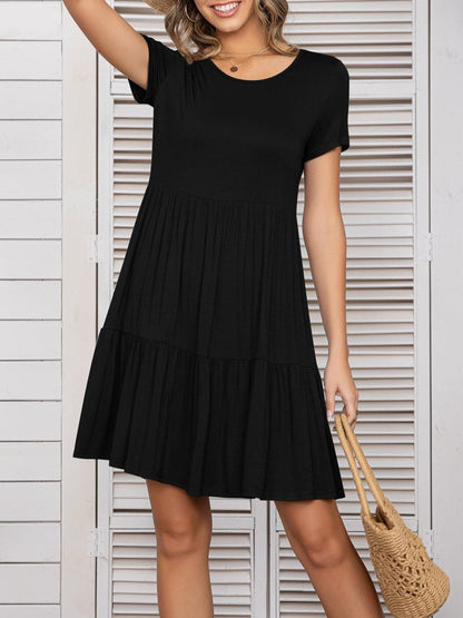 Round Neck Short Sleeve Mini Tee Dress.