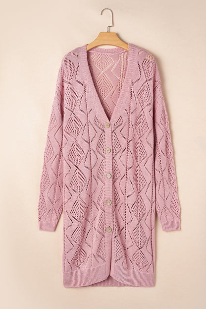 Plus size pink open knit cardigan