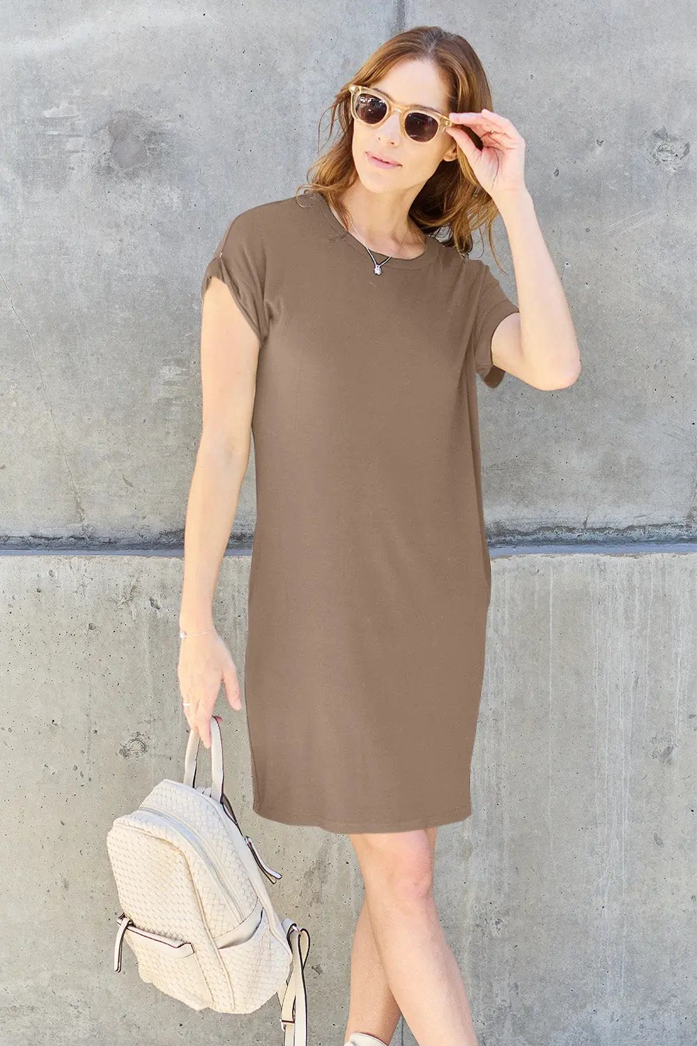 Basic Bae Full Size Round Neck Short Sleeve Dress with Pockets - Love Salve