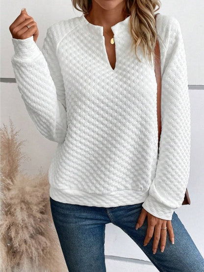 Notched Long Sleeve Sweatshirt.