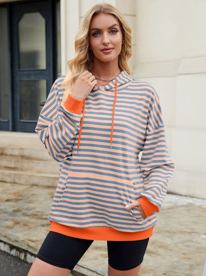 Contrast Striped Hoodie with Pockets