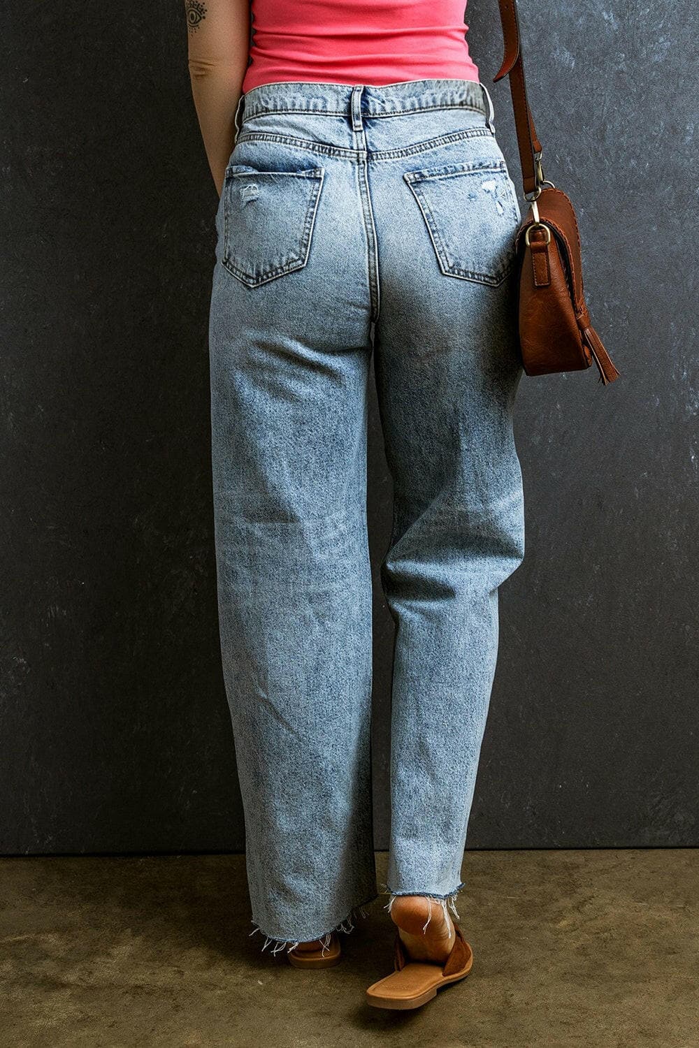 Frayed Edge Straight Leg Denim Jeans.