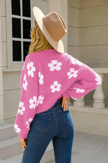 Floral Open Front Fuzzy Cardigan.