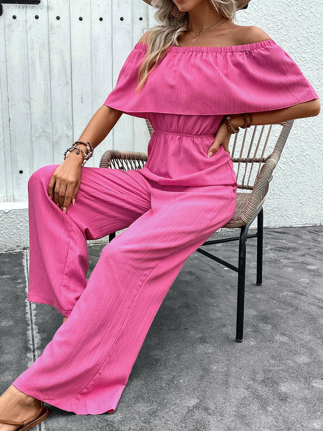 Off-Shoulder Wide Leg Jumpsuit.