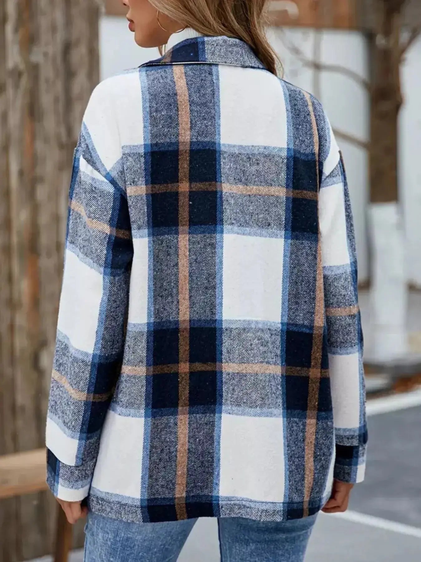Plaid Button-Up Long Sleeve Shacket Simply Love