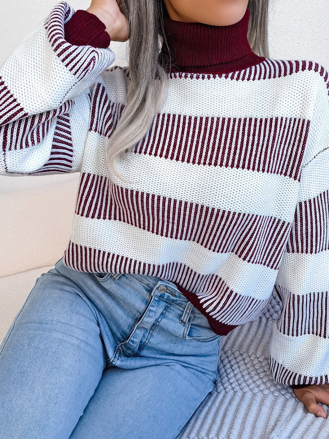 Striped Turtleneck Long Sleeve Sweater.