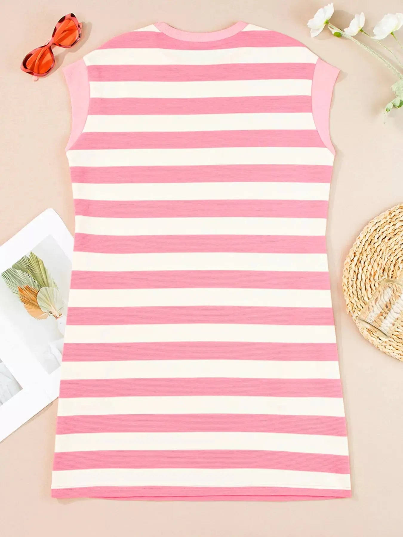 Stripe Cap Sleeve Pocketed Shift Dress Simply Love