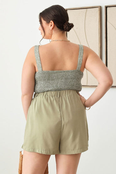 Zenobia Plus Size Half Elastic Waist Shorts with Pockets.