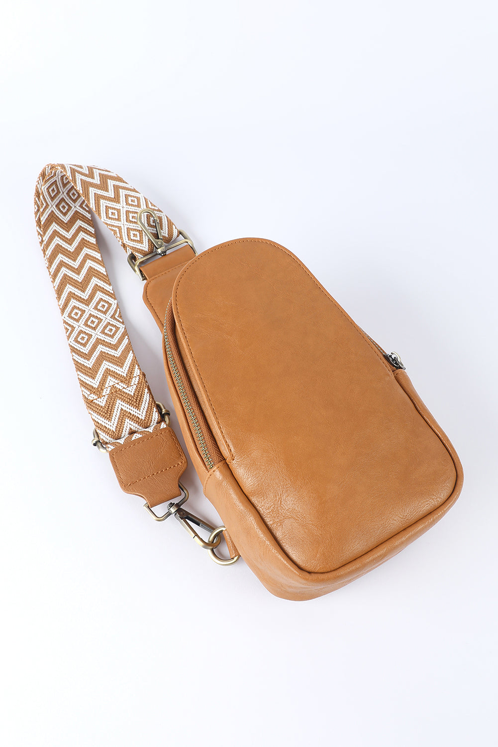 Stylish brown faux leather crossbody bag with secure zip closure