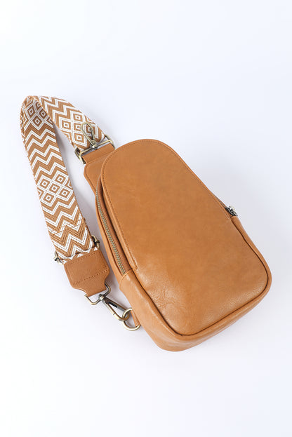 Stylish brown faux leather crossbody bag with secure zip closure